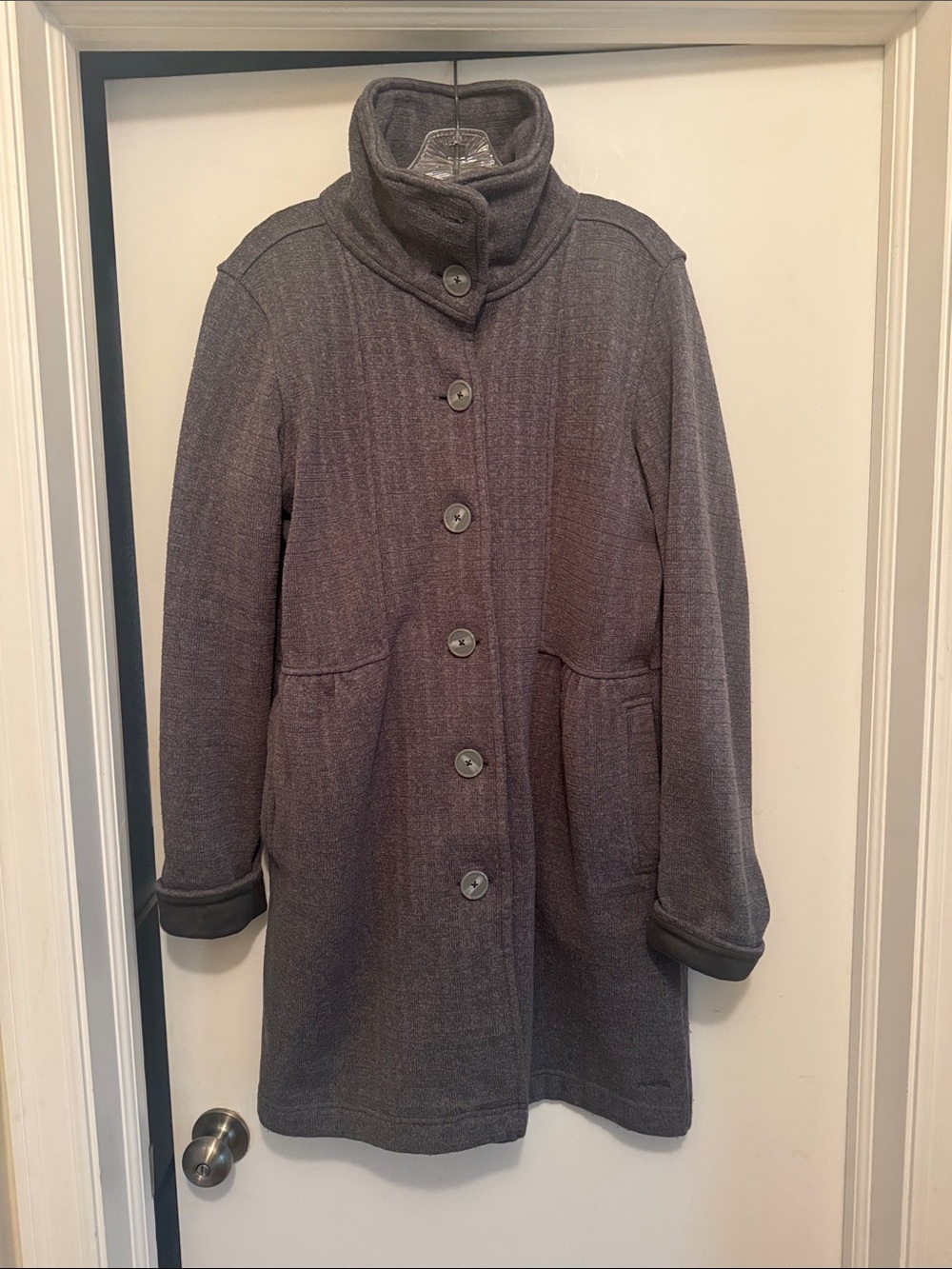 Patagonia Women's Charcoal Button-Up Fleece Pea Coat with Stand Collar